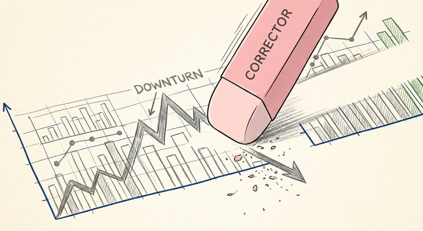 An illustration of an eraser wiping away a downward dip on a financial line graph, representing mistake correction.