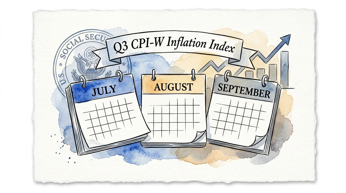 Calendars for July, August, and September under a Q3 CPI-W Inflation Index banner with the Social Security seal.